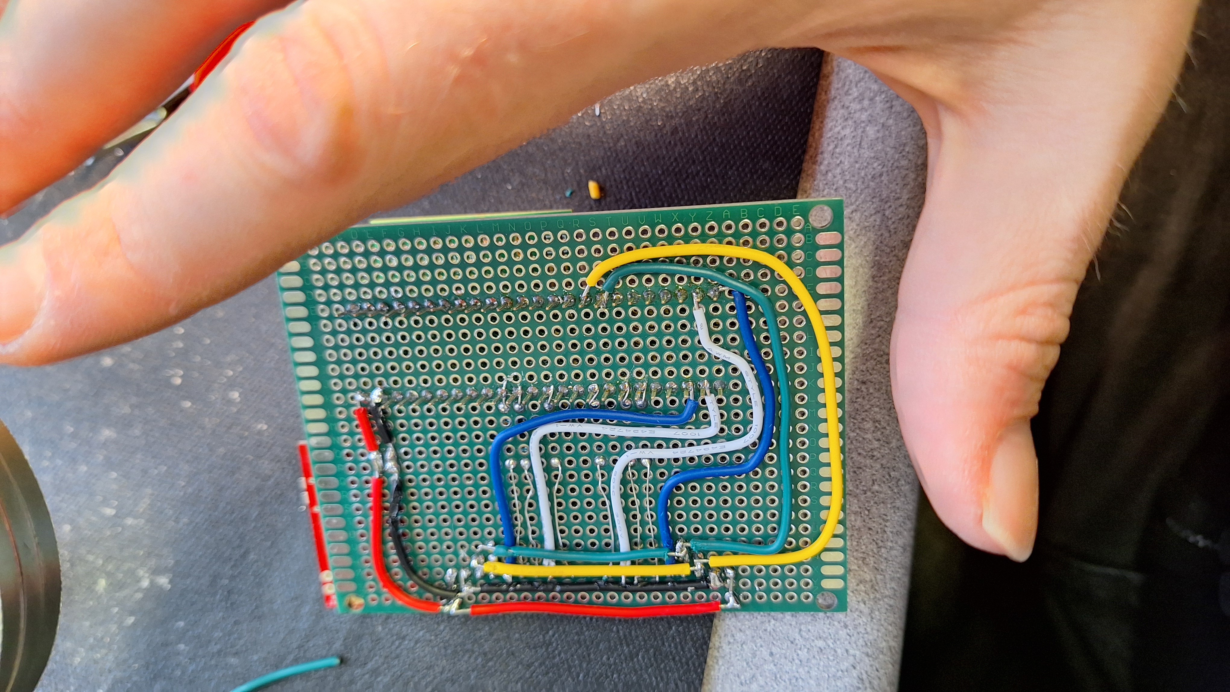 Back of a sensor board used in the Electrolarynx